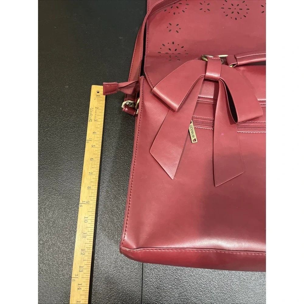 Ecosusi Red Vegan Leather Briefcase Laptop Messenger Bag Bow & Cutout‎ Travel